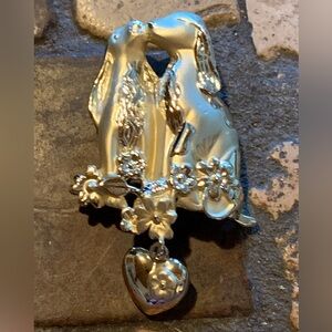 AJC vintage gold tone Puppy Love dangling heart brooch pin